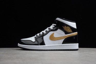 Nike Air Jordan 1 Mid Black Gold 852542-007 Basketball Shoes