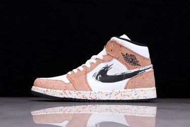 Nike Air Jordan 1 Mid Brushstroke Paint Splatter DA8005-100 Basketball Shoes