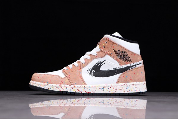 Nike Air Jordan 1 Mid Brushstroke Paint Splatter DA8005-100 Basketball Shoes