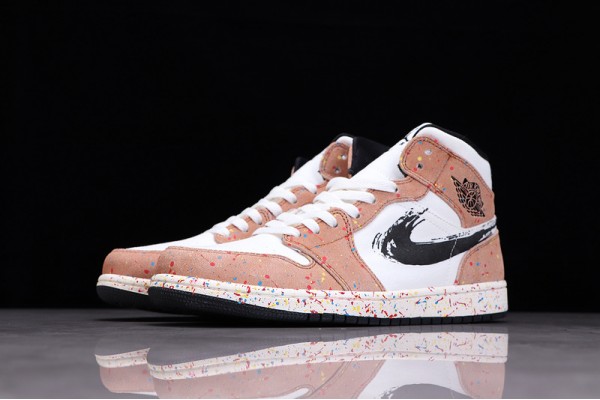 Nike Air Jordan 1 Mid Brushstroke Paint Splatter DA8005-100 Basketball Shoes