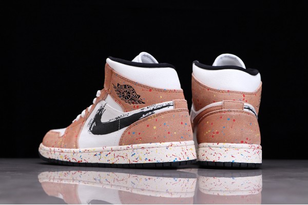 Nike Air Jordan 1 Mid Brushstroke Paint Splatter DA8005-100 Basketball Shoes