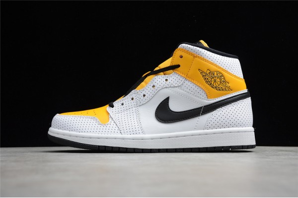 Nike Air Jordan 1 Mid Perforated - White University Gold BQ6472-107 Basketball Shoes