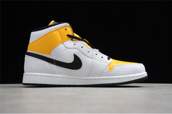 Nike Air Jordan 1 Mid Perforated - White University Gold BQ6472-107 Basketball Shoes