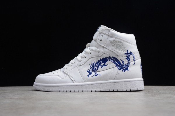 Nike Air Jordan 1 High White Blue Dragon 555088-100 Basketball Shoes