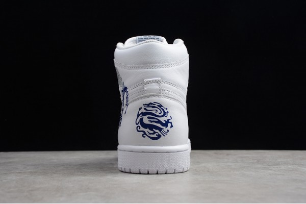 Nike Air Jordan 1 High White Blue Dragon 555088-100 Basketball Shoes