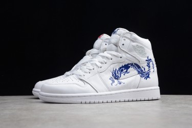 Nike Air Jordan 1 High White Blue Dragon 555088-100 Basketball Shoes