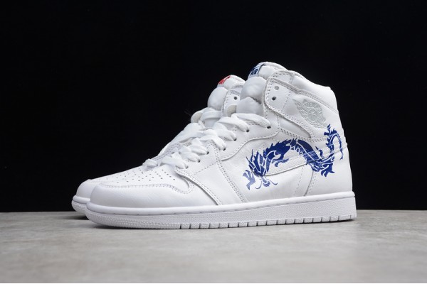 Nike Air Jordan 1 High White Blue Dragon 555088-100 Basketball Shoes