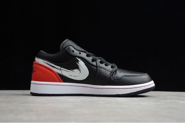 Nike Air Jordan 1 Low Brushstroke Swoosh  Black Red DA4659001 Basketball Shoes Unisex