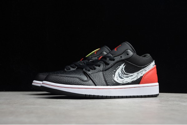 Nike Air Jordan 1 Low Brushstroke Swoosh  Black Red DA4659001 Basketball Shoes Unisex